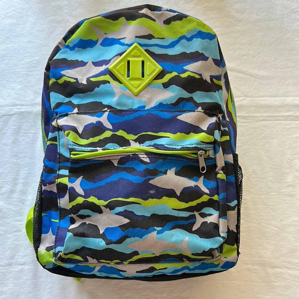 Shark Pattern Backpack with Blue and Green Accents